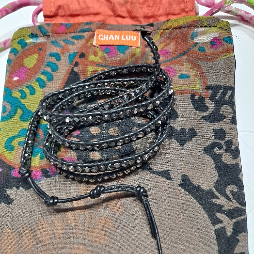 Chan Luu Black Leather Crystal Bracelet